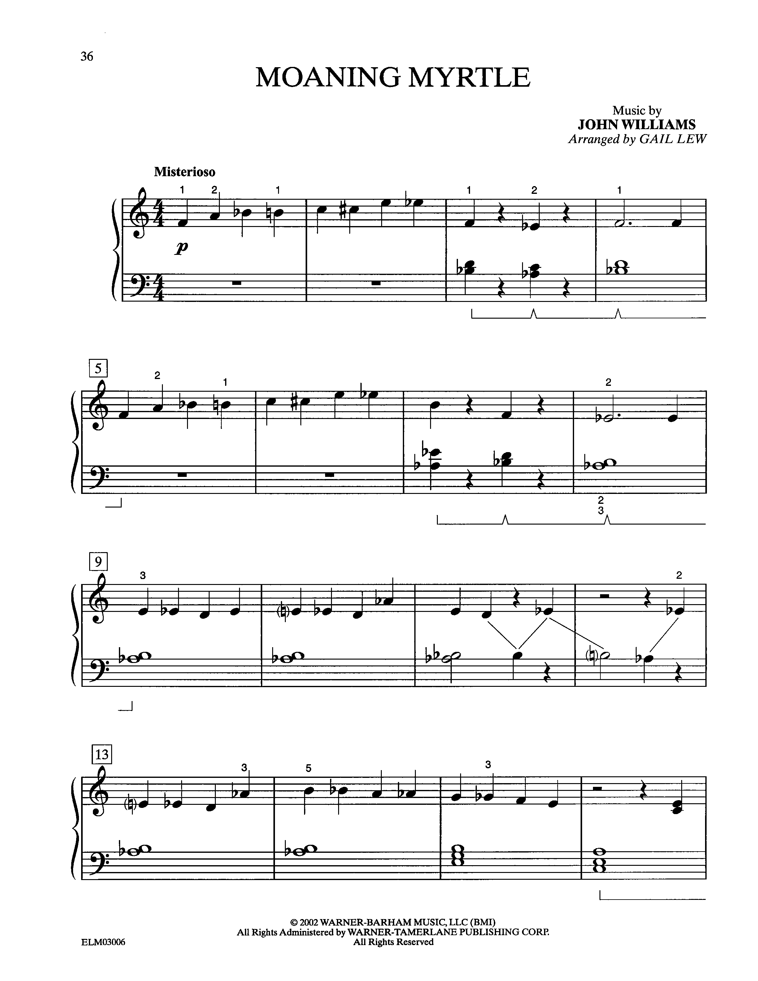 Play Official version of Moaning Myrtle (from Harry Potter) (arr. Gail  Lewis) sheet music by John Williams for Piano | MuseScore.com