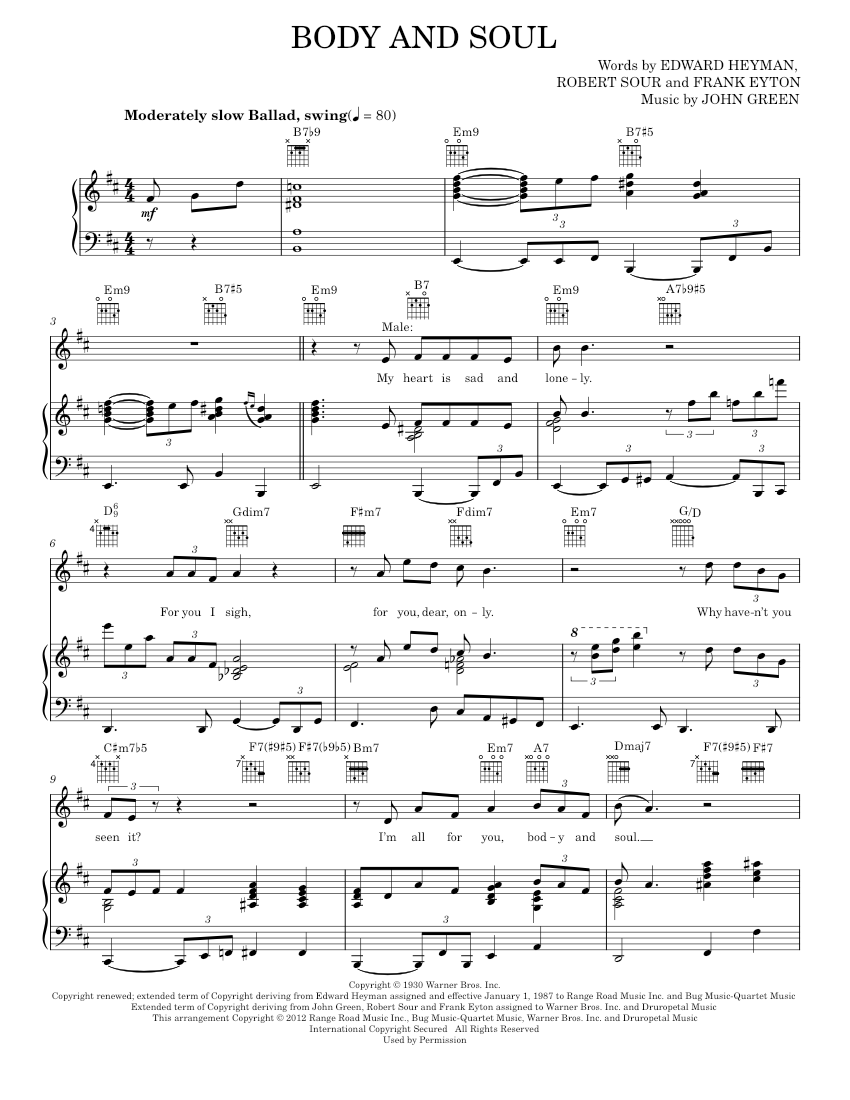 Body And Soul Sheet music for Piano, Vocals by Tony & Amy
