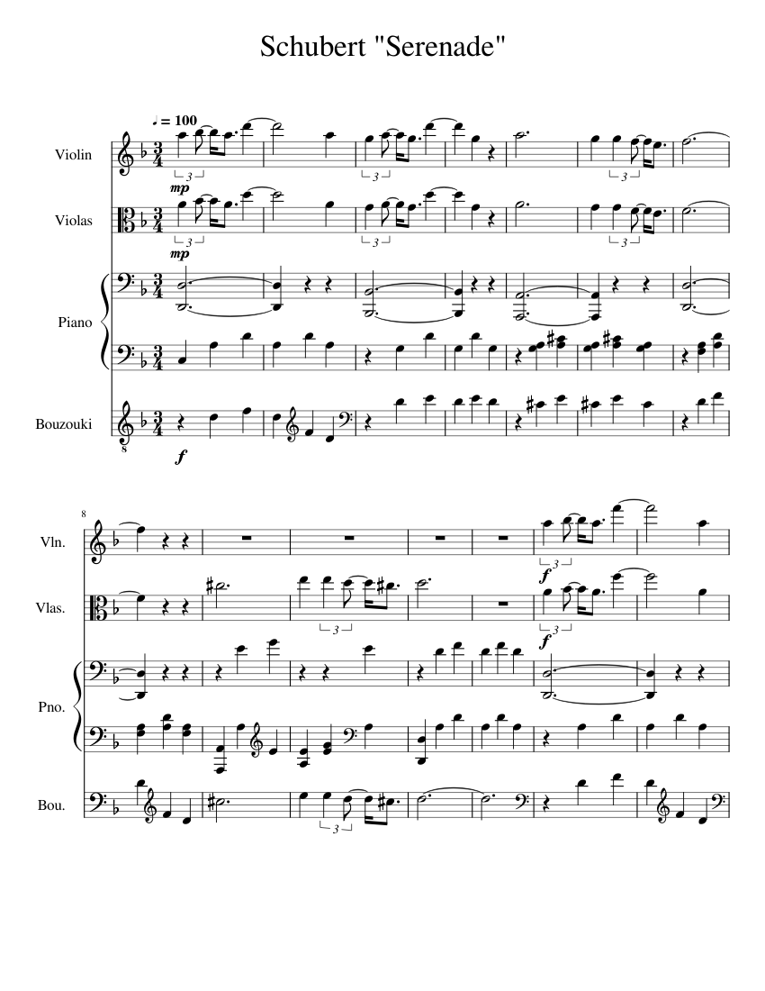Schubert Serenade Sheet music for Piano, Violin, Strings Group ...