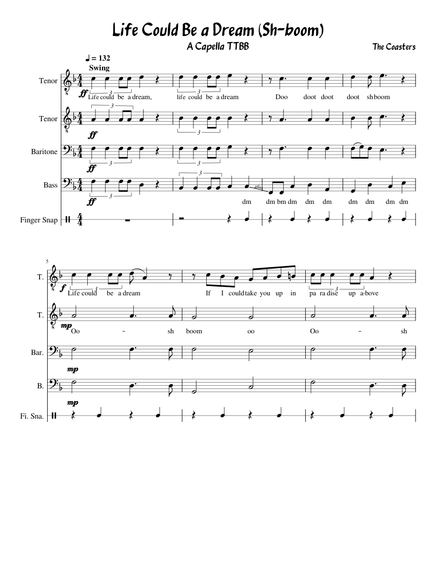 Life Could Be a Dream Sh boom WIP Sheet music for Tenor, Bass voice,  Baritone, Cello (Mixed Quintet) | Musescore.com