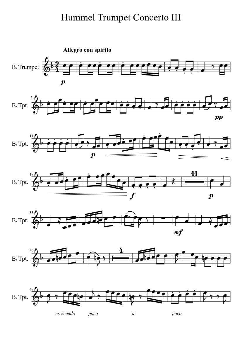 Hummel Concerto III Sheet music for Trumpet (Solo) | Musescore.com