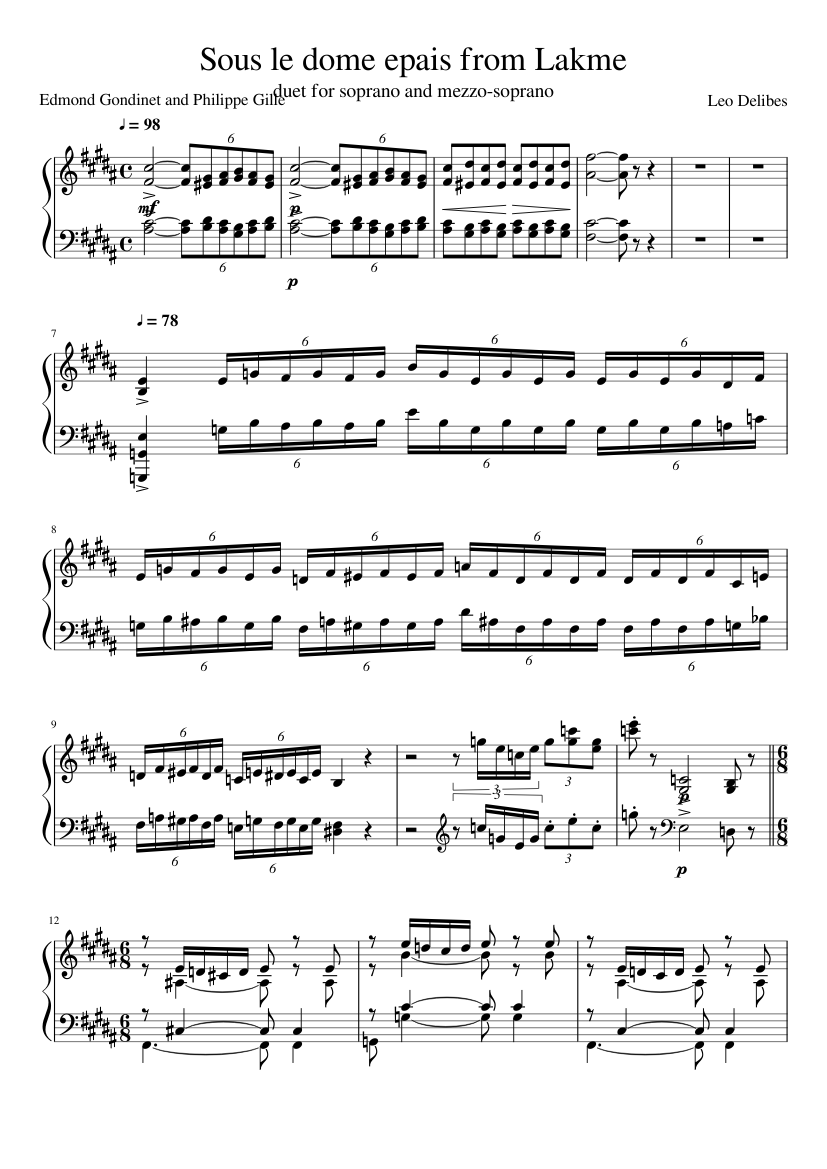 Sous le dome epais from Lakme Sheet music for Piano (Solo) | Musescore.com