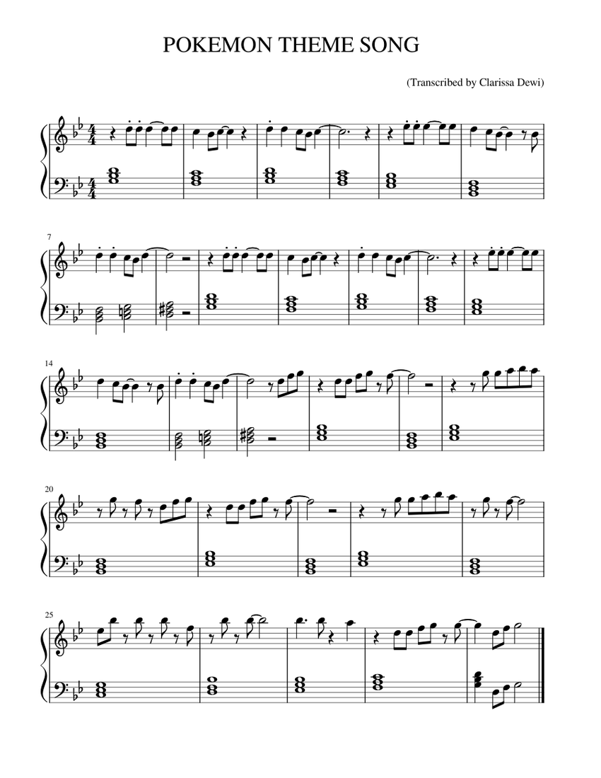 POKEMON THEME SONG Easy Version Sheet music for Piano (Solo