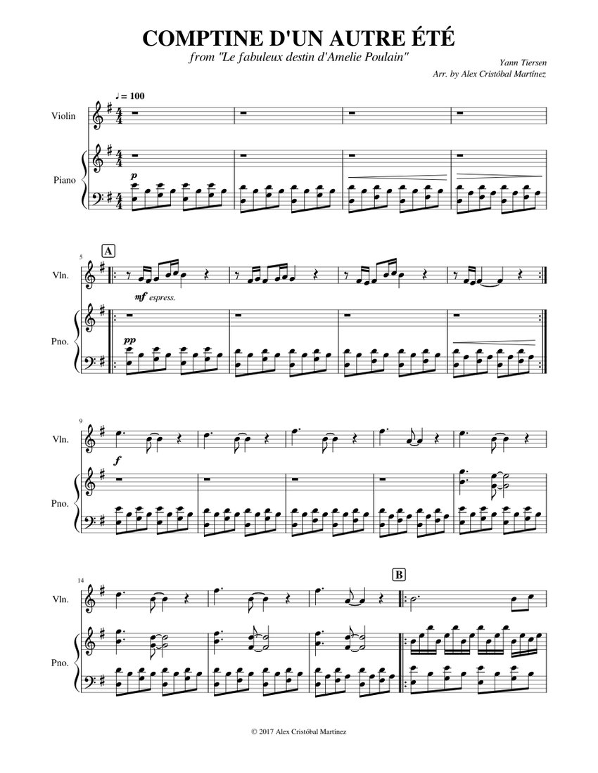 Comptine D'un Autre Été (Violin & piano) Sheet music for Piano, Violin  (Solo) | Musescore.com