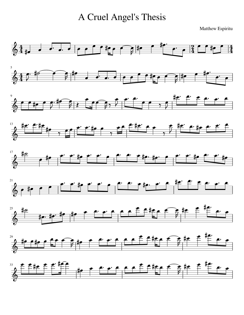 a cruel angel's thesis piano sheet music