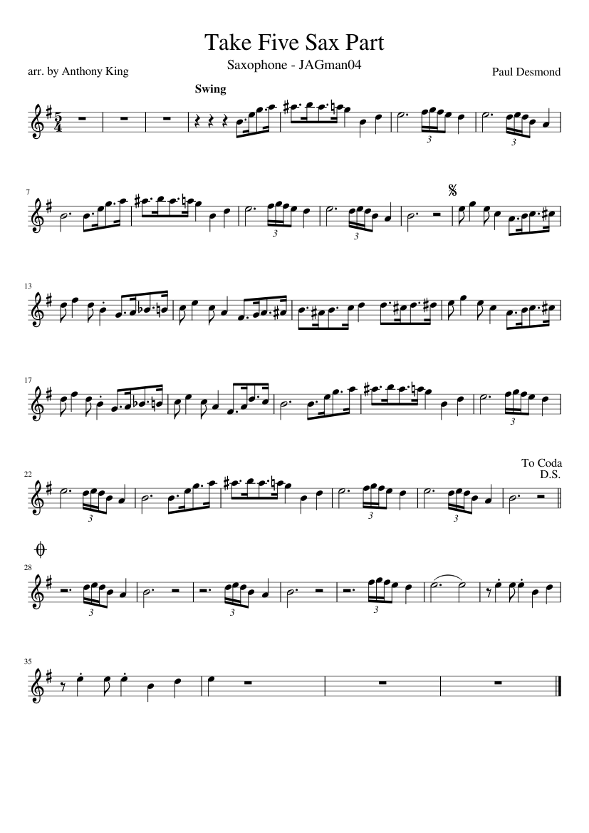 Take Five Saxophone Sheet music for Saxophone alto (Solo) | Musescore.com