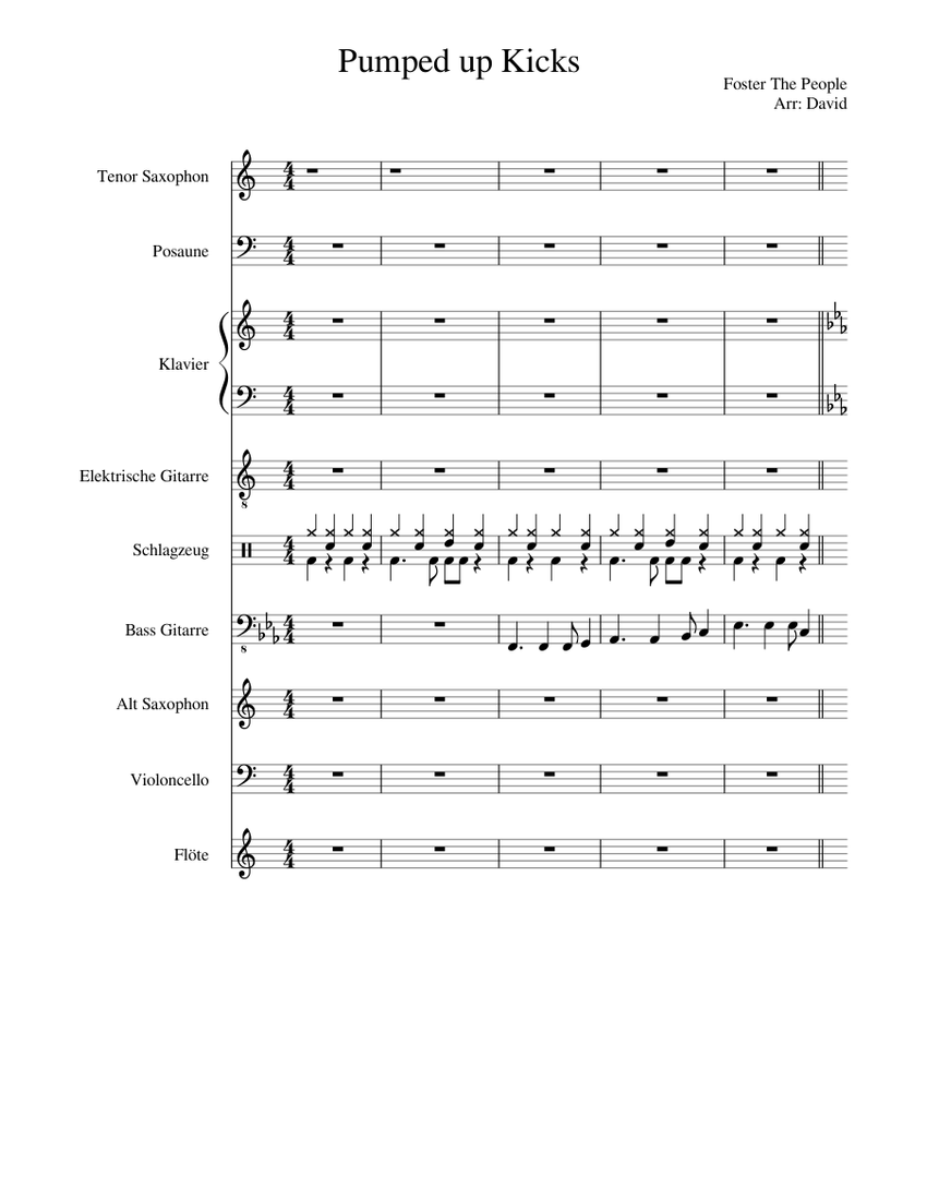 Pumped up Kicks Sheet music for Piano, Trombone, Flute, Drum Group ...