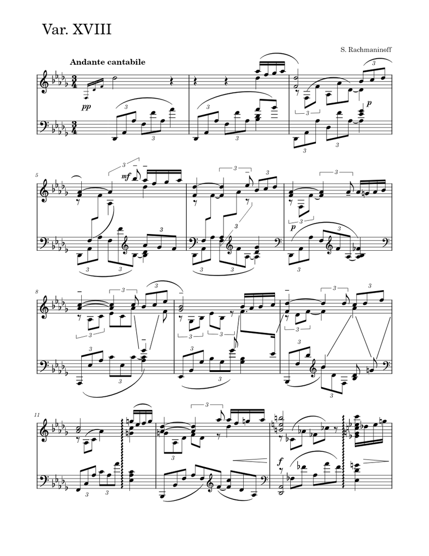 Rachmaninoff - Rhapsody on a theme of Paganini, Variation 18, Solo Piano  Sheet music for Piano (Solo) | Musescore.com
