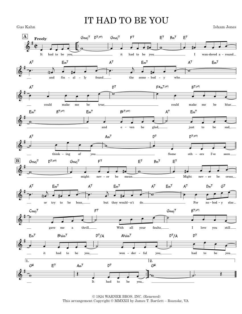 It Had To Be You [lead sheet] Sheet music for Piano (Solo) Easy ...