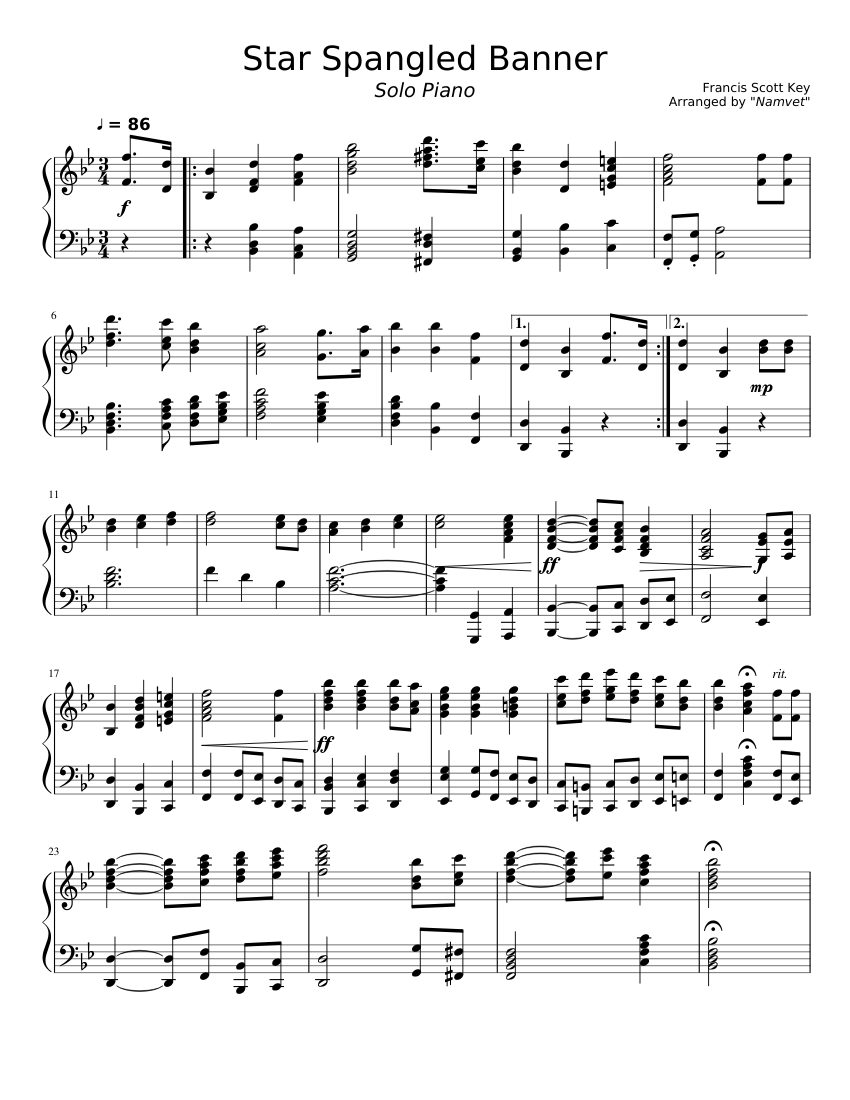 Star Spangled Banner for Solo Piano Sheet music for Piano (Solo) |  Musescore.com