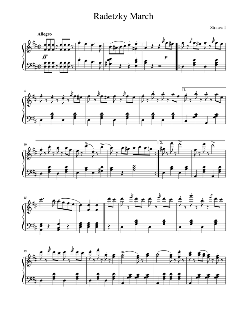 Radetzky March - Strauss - For piano Sheet music for Piano (Solo) |  Musescore.com