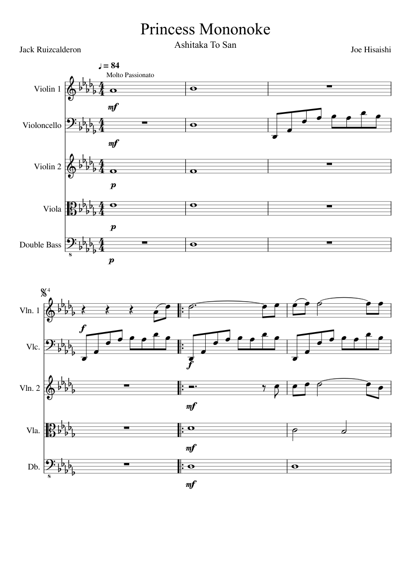 Princess Mononoke Ashitaka To San Sheet music for Violin, Viola (Mixed  Trio) | Musescore.com