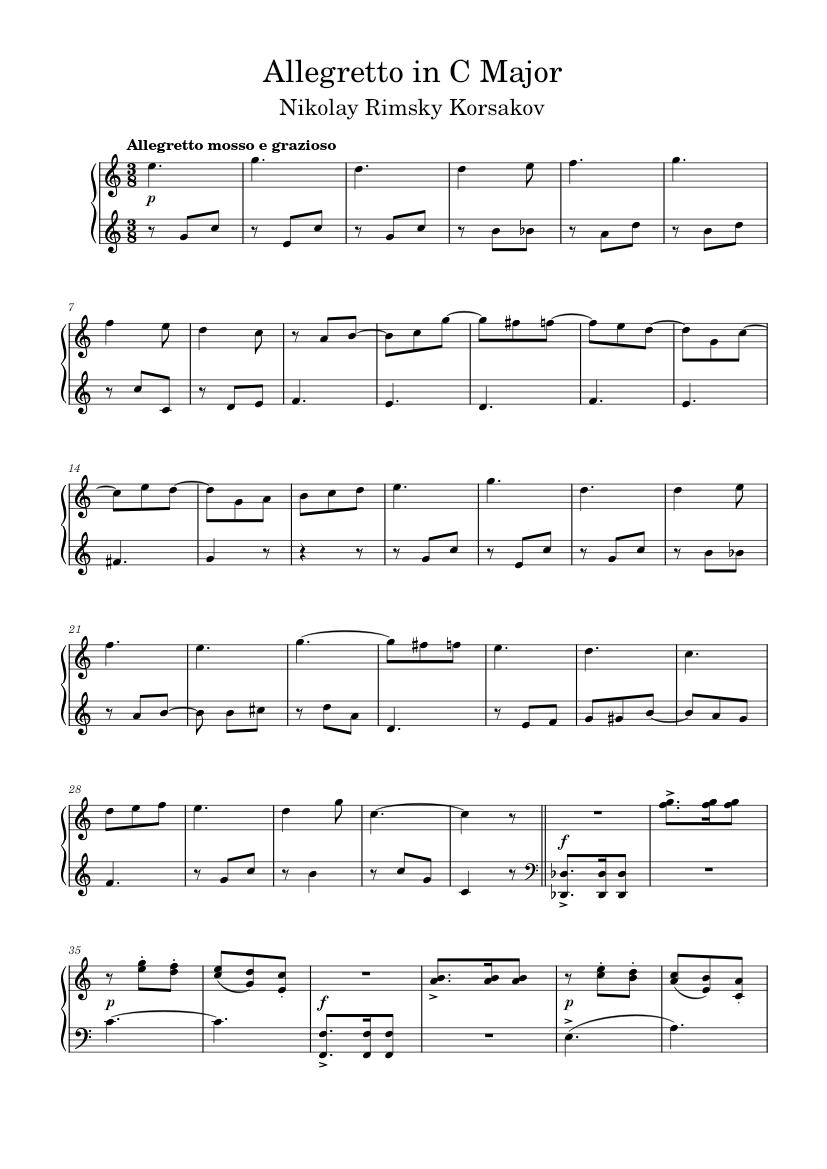 Allegretto in C major – Nikolay Rimsky-Korsakov Sheet music for Piano ...