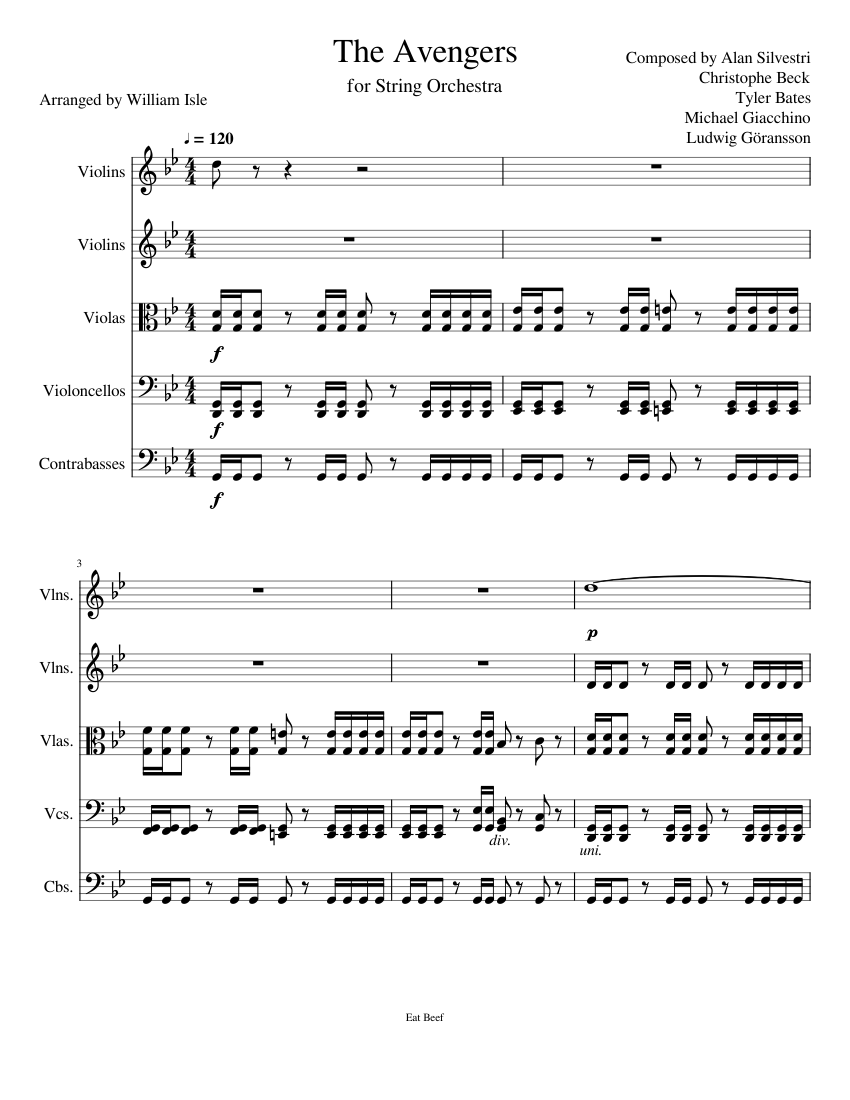 The Avengers for String Orchestra Sheet music for Strings group (String