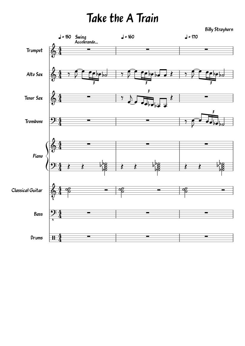 Take the A Train jazz combo Sheet music for Piano, Trombone, Bass ...