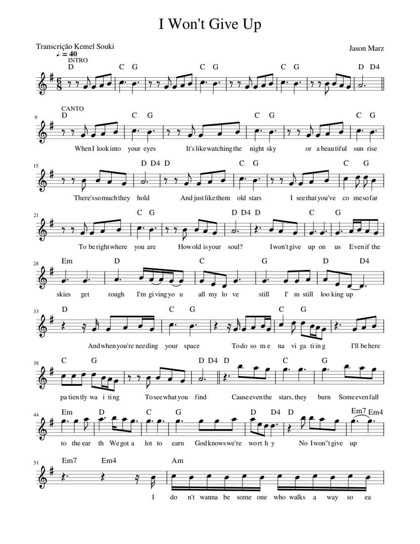 I Won't Give Up Sheet music for Violin (Solo) | Musescore.com