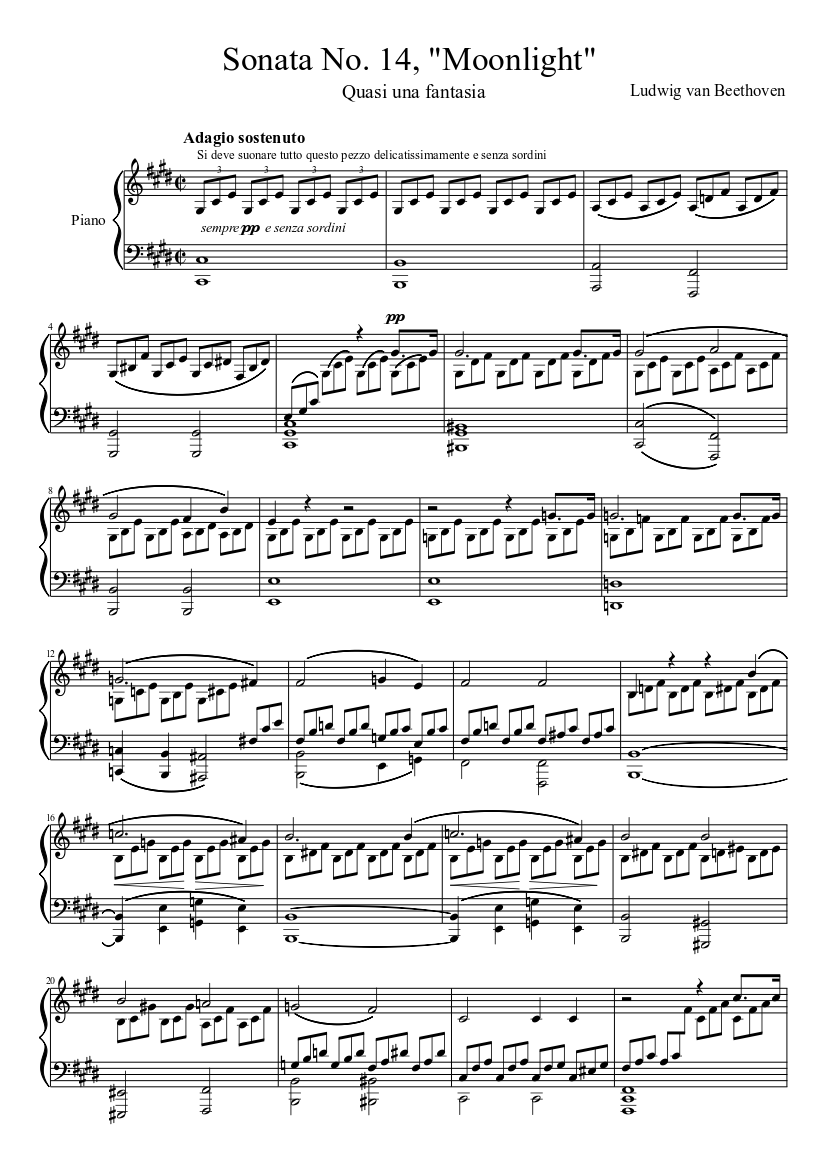 Sonata No. 14, Op. 27, No. 2 - Ludwig van Beethoven Sheet music for Piano  (Solo) | Musescore.com