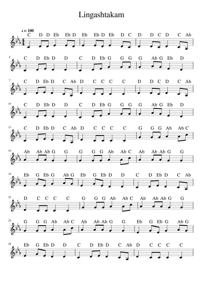 sheet music lingashtakam