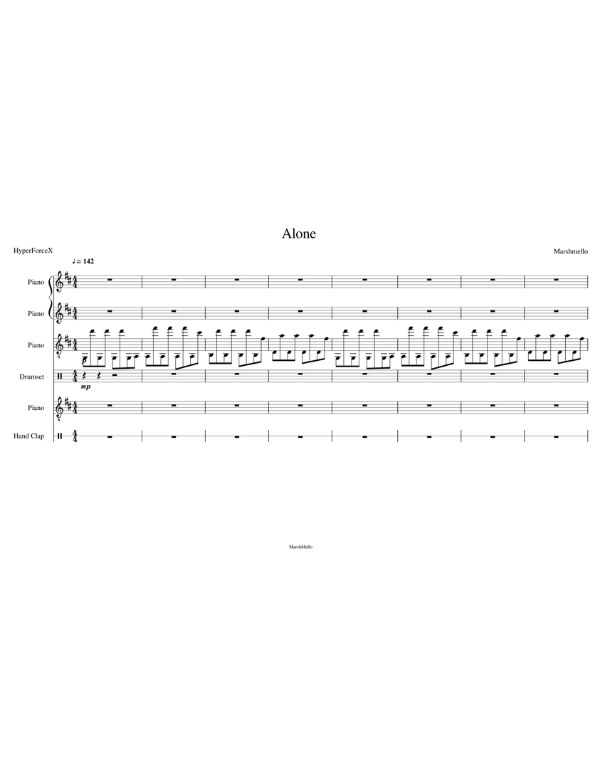 Alone Marshmello 1 Sheet music for Piano, Drum group, Hand clap (Mixed
