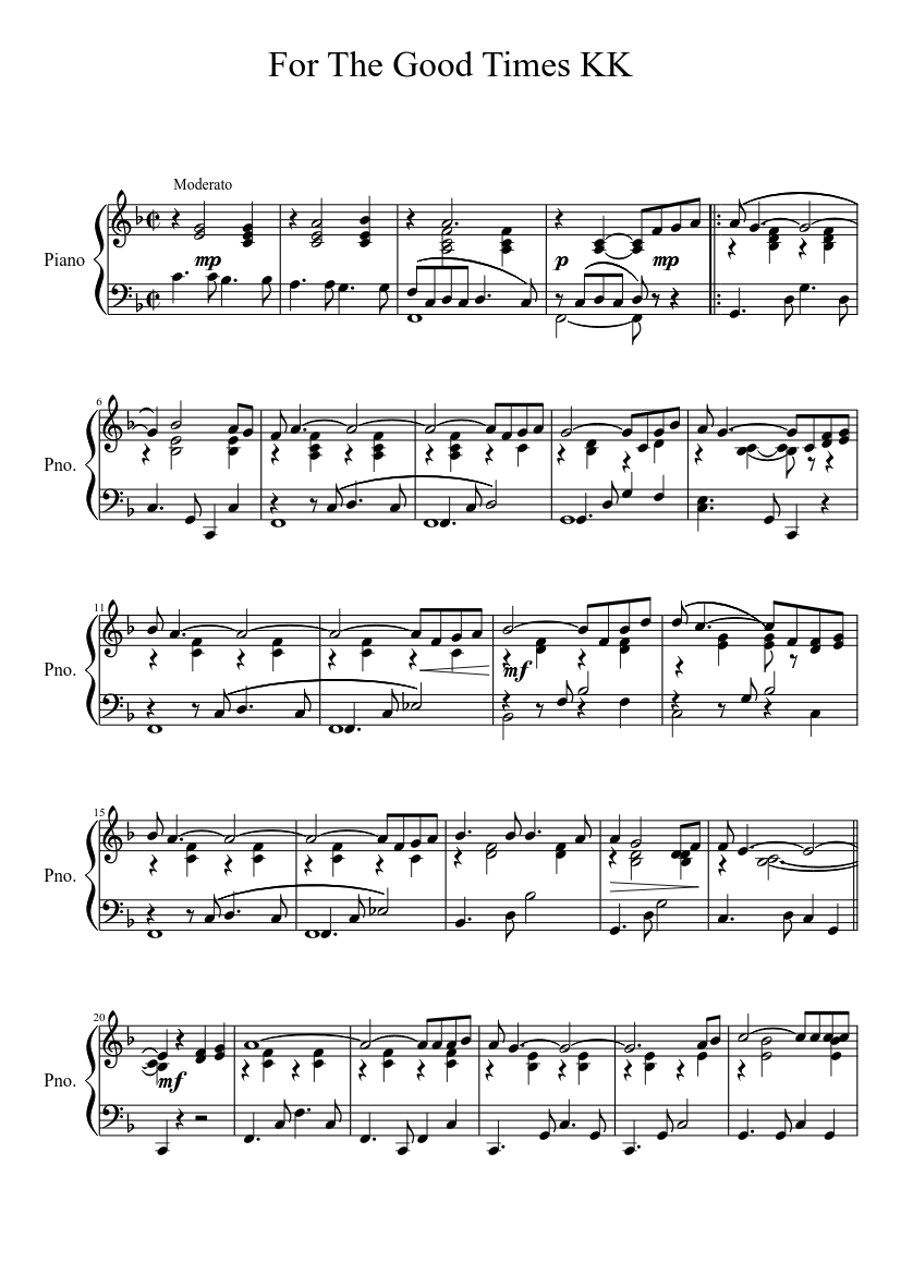 For The Good Times KK Sheet music for Piano (Solo) | Download and print in  PDF or MIDI free sheet music | Musescore.com
