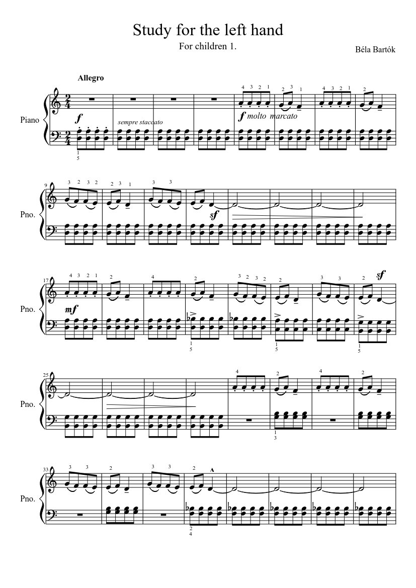 Study for the left hand Sheet Music for Piano (Solo) easy | MuseScore.com