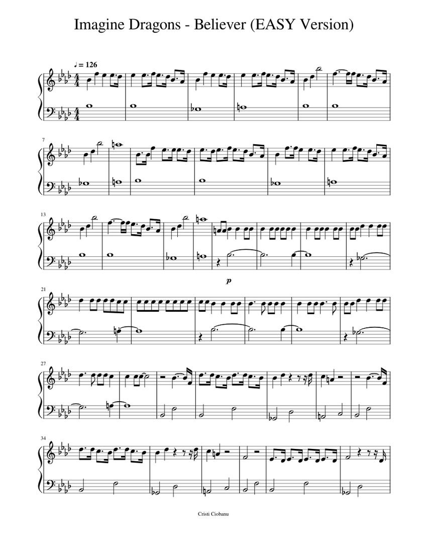Imagine Dragons - Believer (EASY Version) Sheet music for Piano (Solo