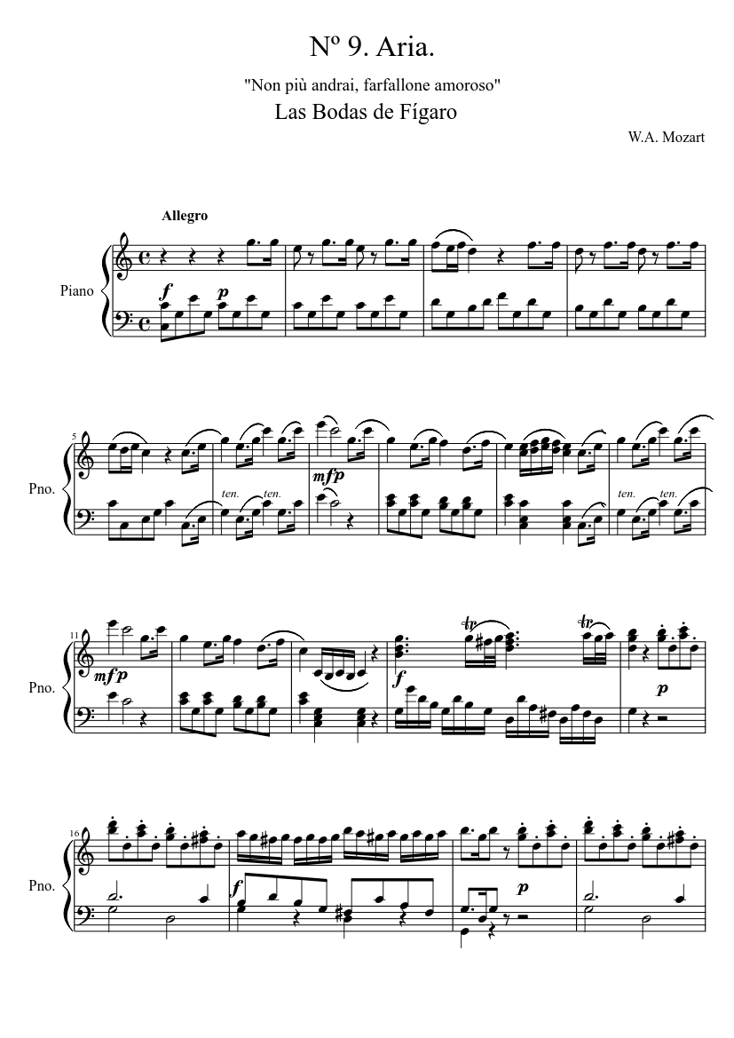 Non Più Andrai - Mozart Sheet music for Piano (Solo) | Musescore.com