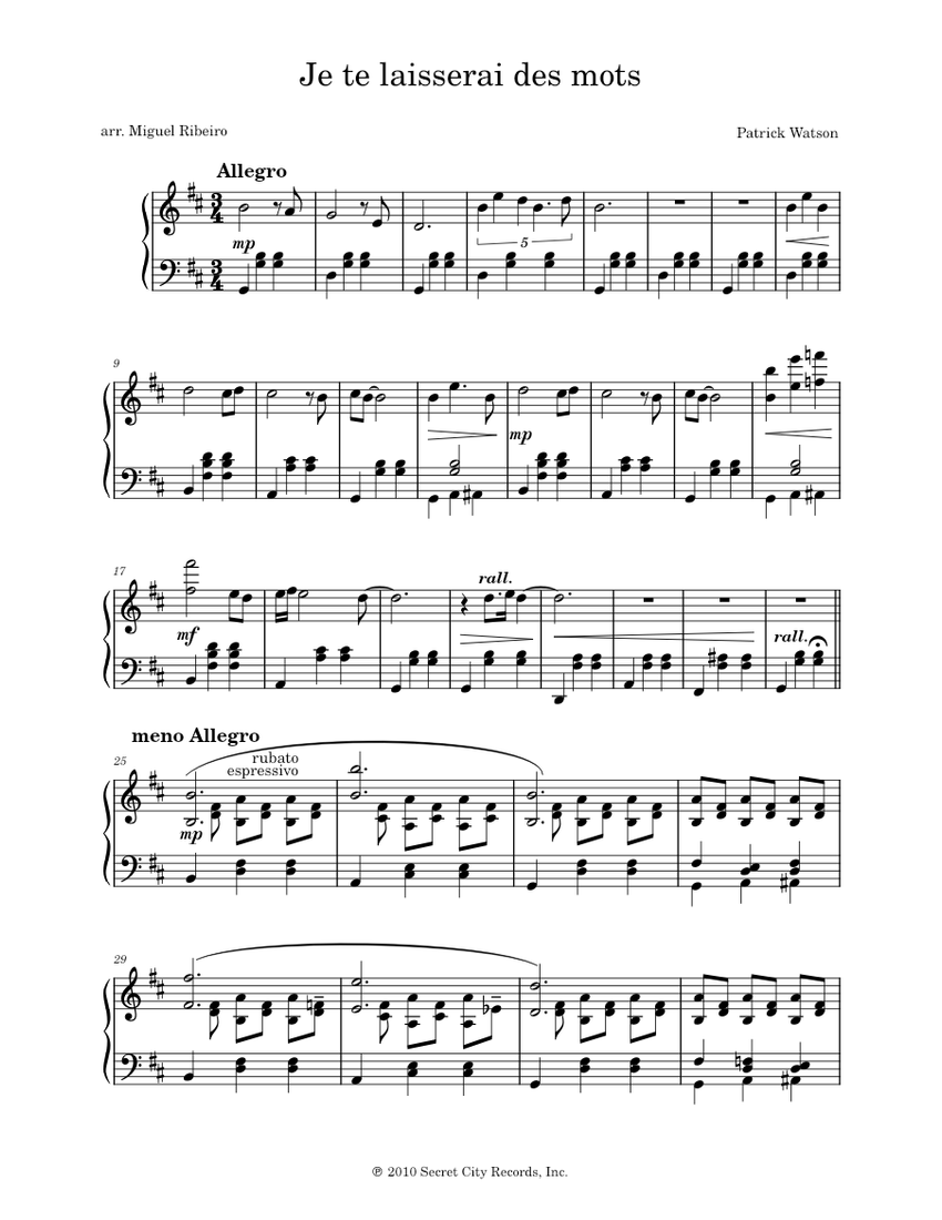 Je te laisserai des mots by Patrick Watson piano tutorial