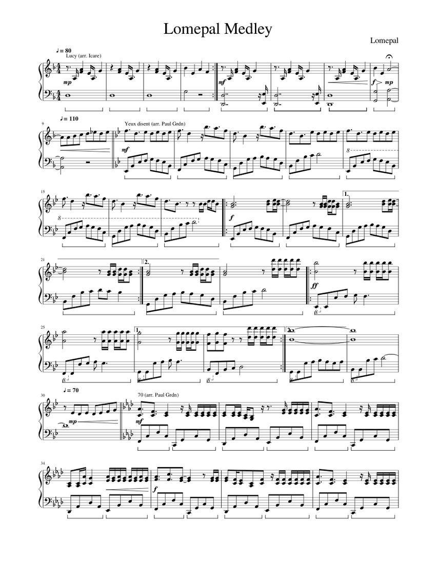 Lomepal Medley Sheet Music For Piano Solo Musescore Com Song yeux disent ukulele chords and tabs by lomepal. lomepal medley sheet music for piano