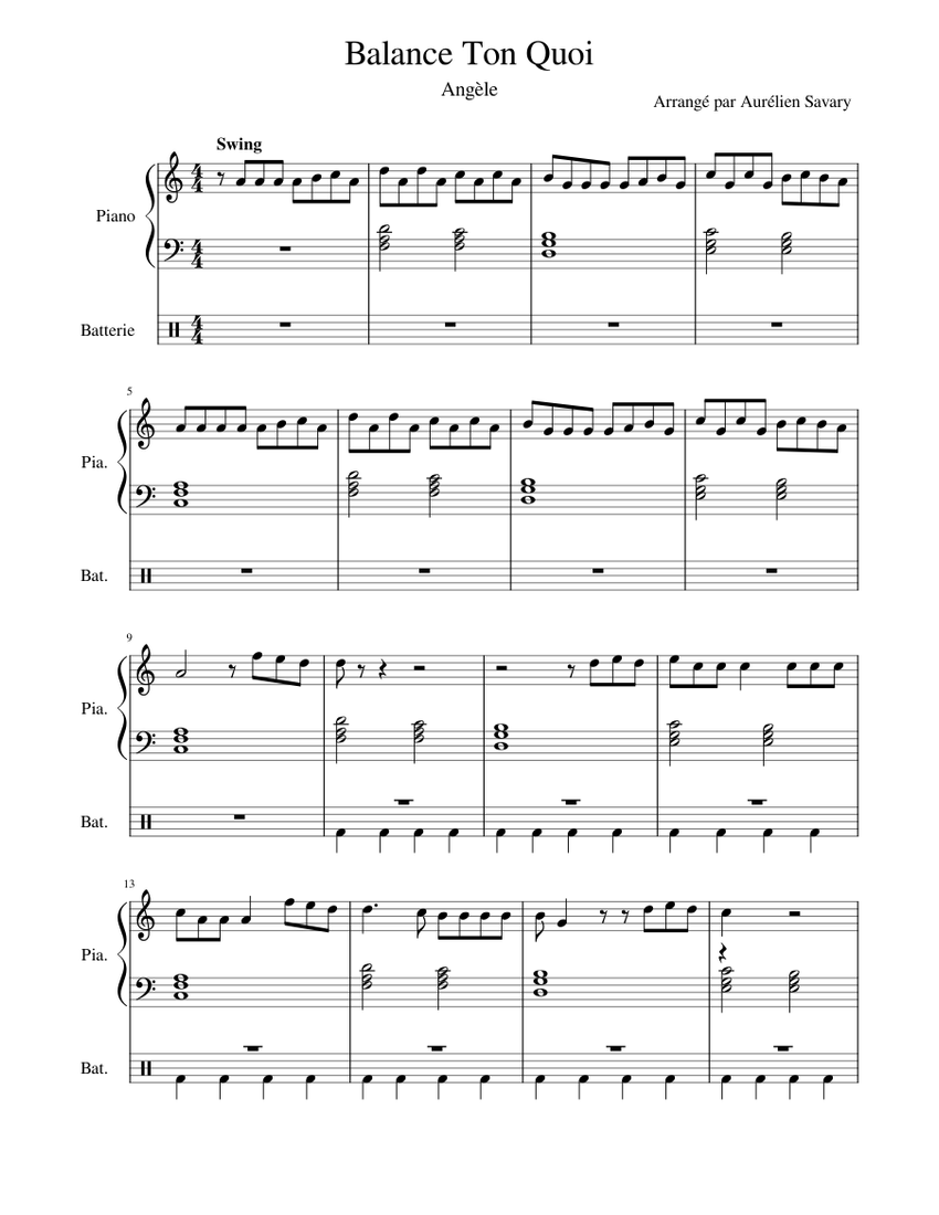 Balance Ton Quoi - Angèle Sheet music for Piano, Drum group (Solo) |  Musescore.com