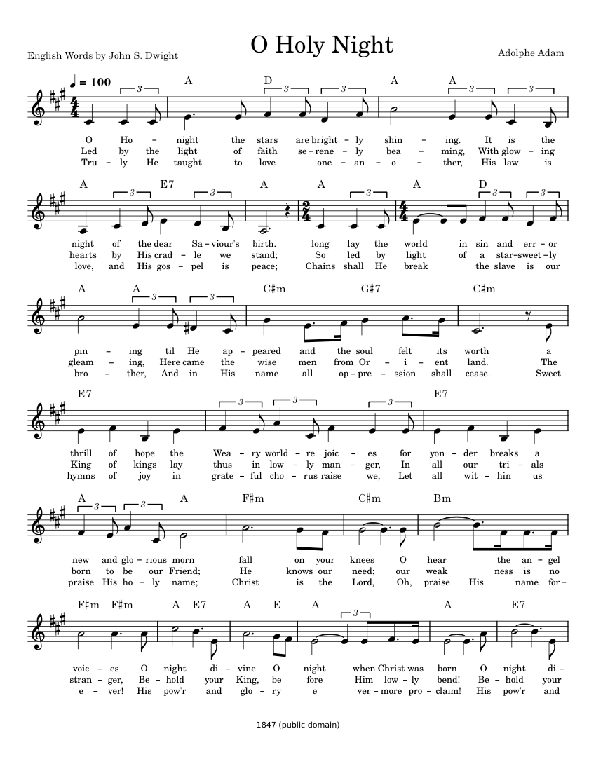 O Holy Night – Adolphe Adam (Lead Sheet - Melody, Chords and Lyrics) Sheet music for Piano ...
