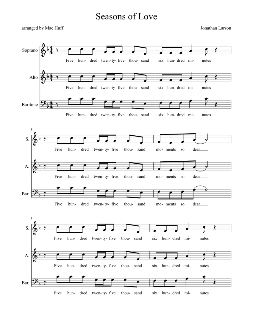 Seasons of Love SAB Sheet music for Soprano, Alto, Baritone (Choral ...