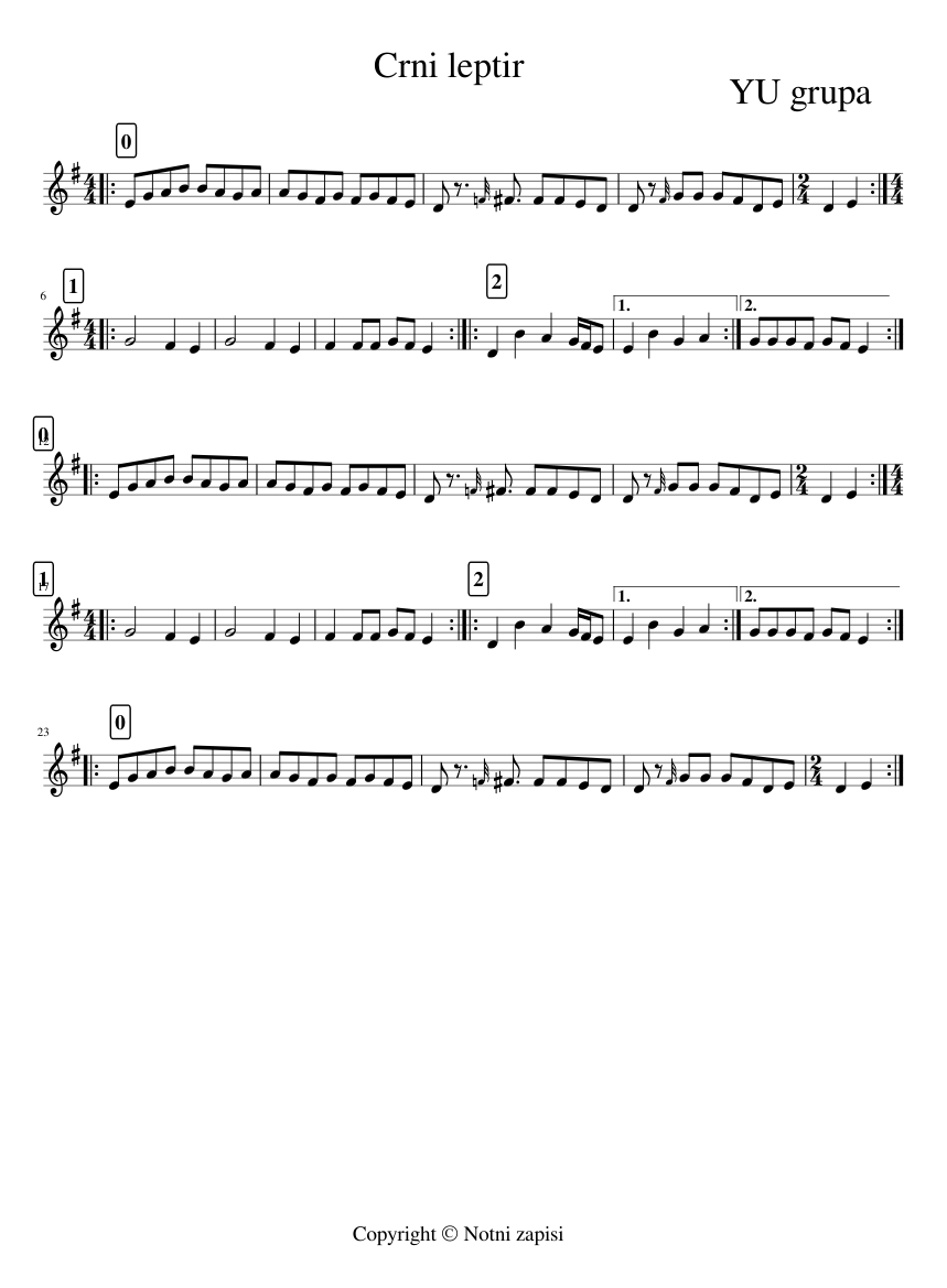 Crni leptir-YU grupa Sheet music for Piano (Solo) | Musescore.com