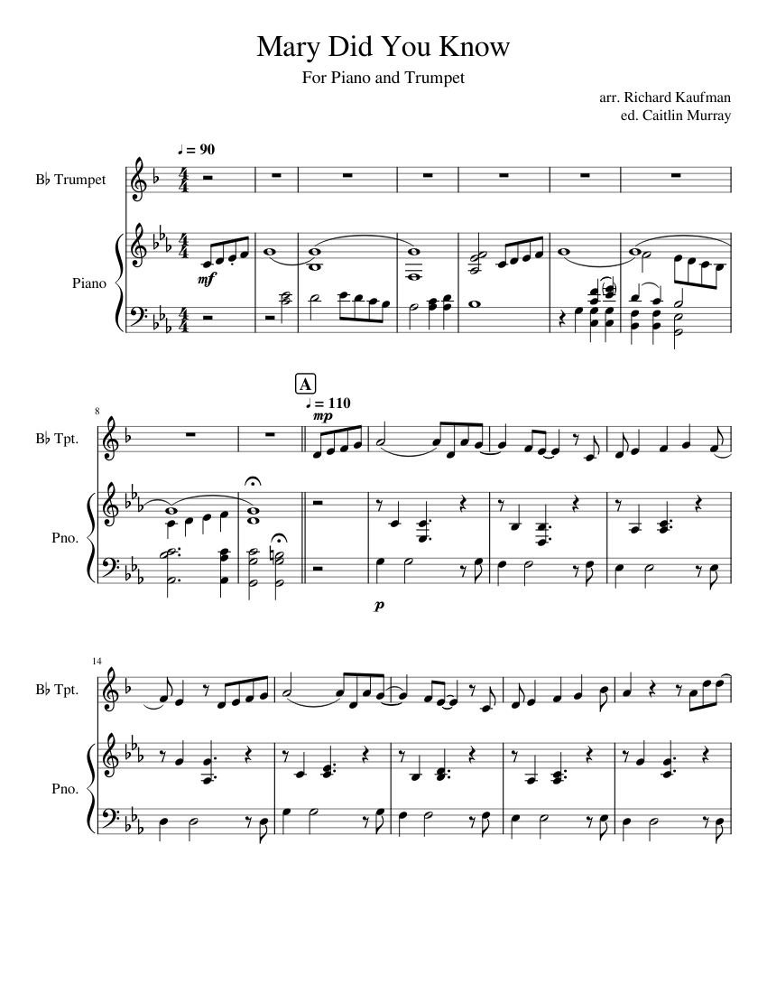 Mary Did You Know Sheet music for Piano, Trumpet in b-flat (Solo ...