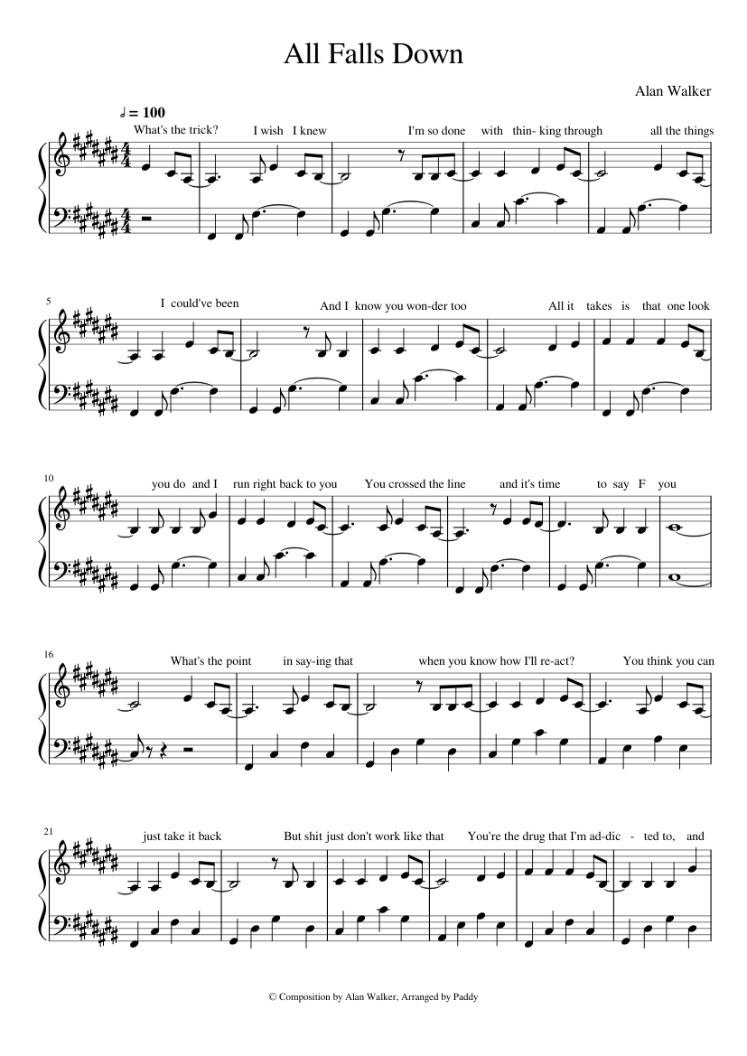 Alan Walker All Falls Down Sheet music for Piano (Solo) | Musescore.com