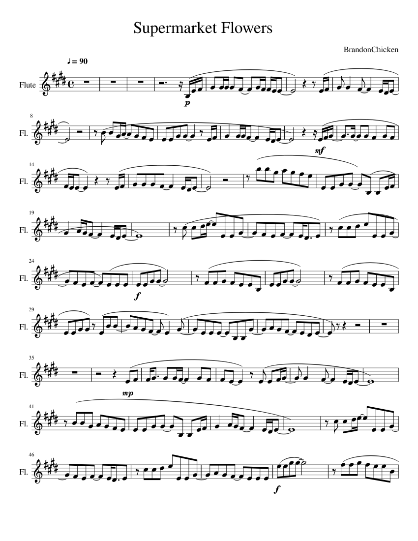 Supermarket Flowers - Ed Sheeran Sheet music for Piano, Flute (Solo) |  Musescore.com