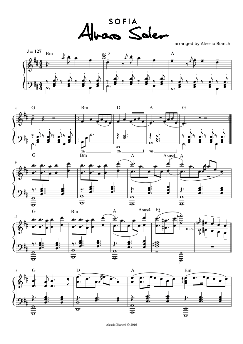 Sofia - Alvaro Soler (Piano) Sheet music for Piano (Solo) | Musescore.com