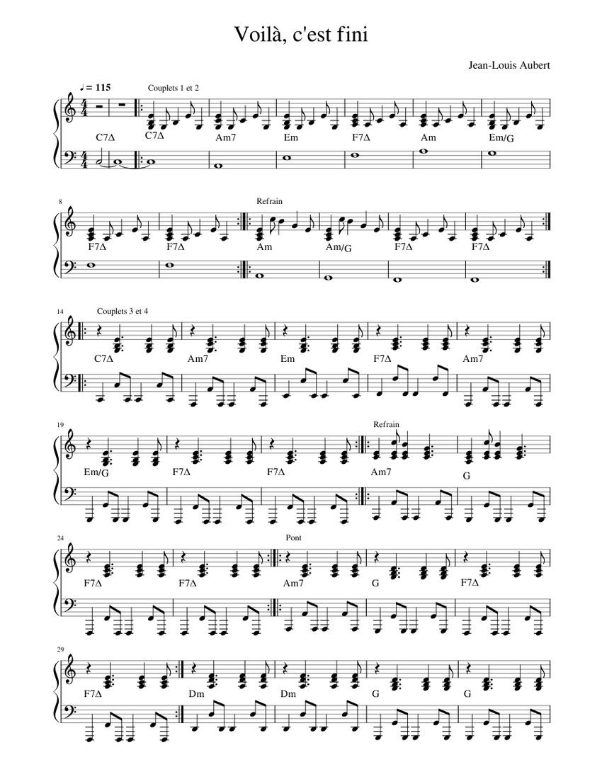 Voila, c'est fini Sheet music for Piano (Solo) | Musescore.com