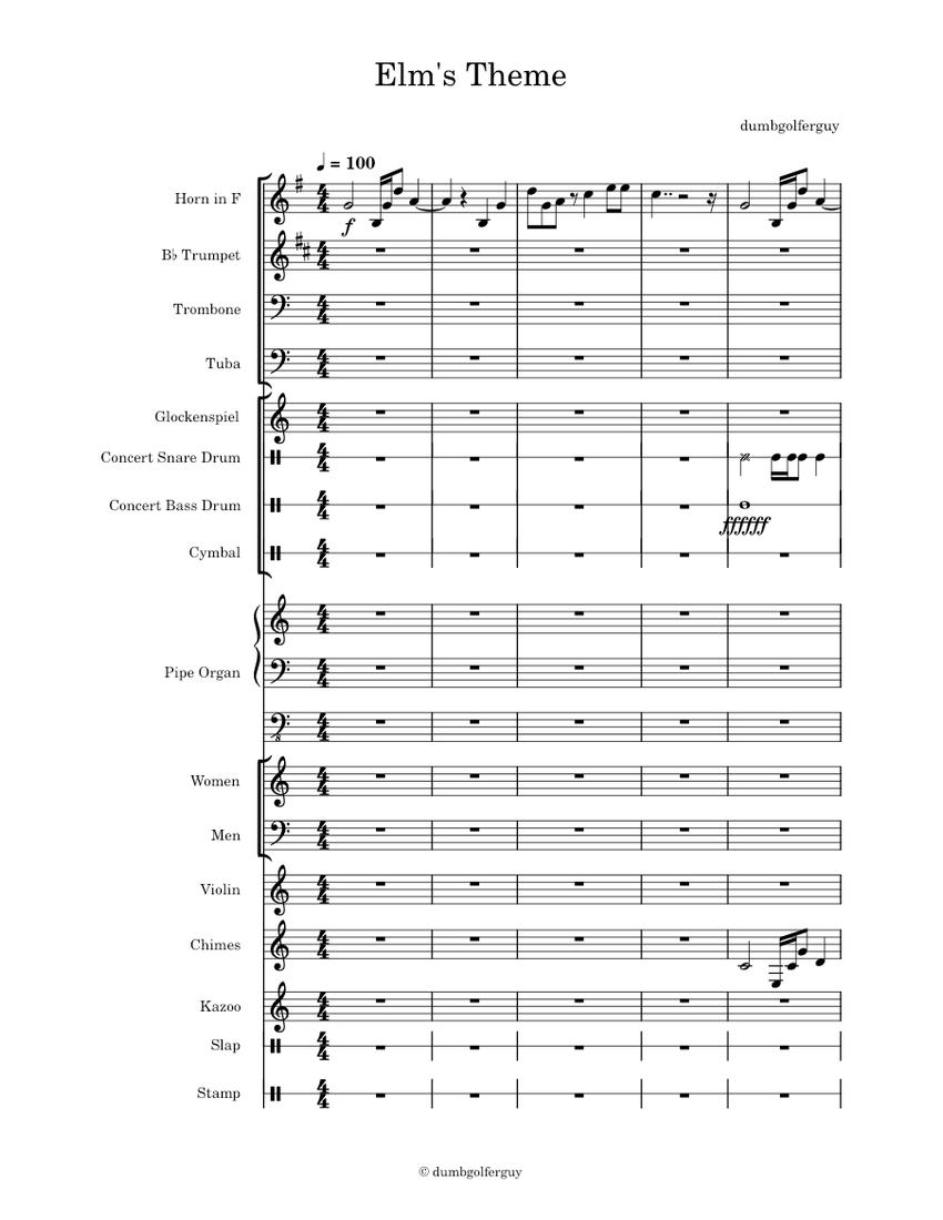 Elm's Theme Sheet music for Trombone, Organ, Tuba, Female & more ...