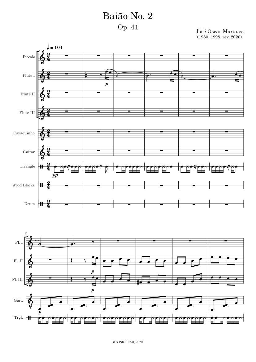 J. O. Marques: Baião No.2 (Brazilian Dance) Sheet music for Flute ...