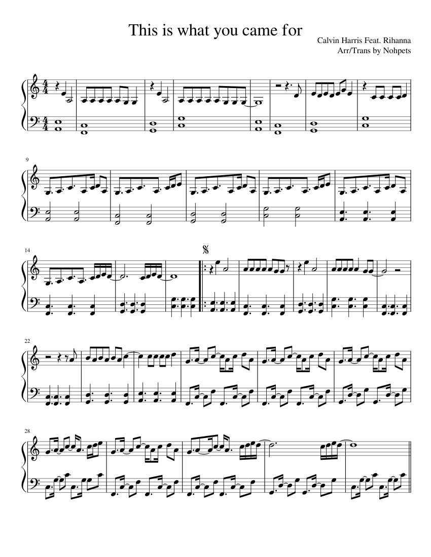 Calvin Harris Feat Rihanna This Is What You Came For Sheet Music For Piano Solo Musescore Com