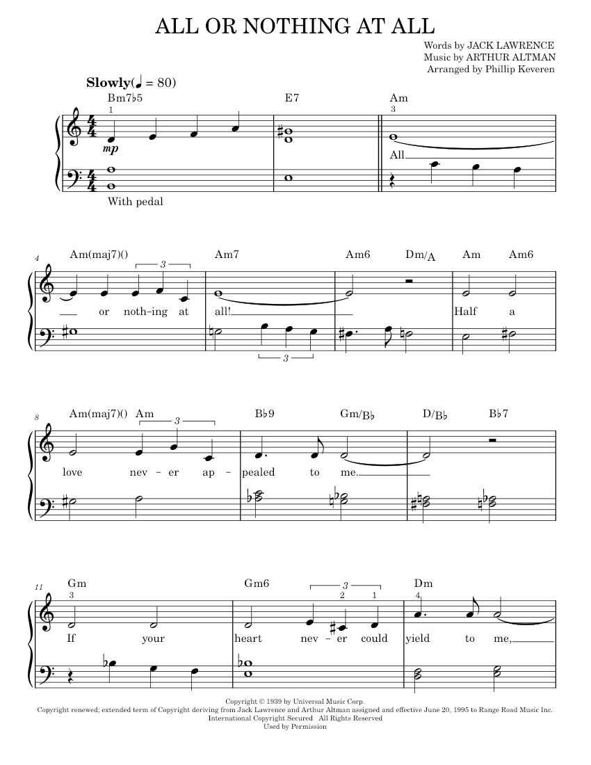 All Or Nothing Chart.pdf Play Official version of All Or Nothing At All sheet music by E.Y ...