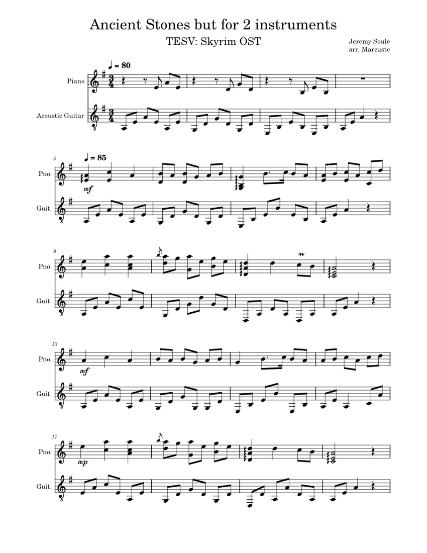 Ancient Stones but for 2 instruments Sheet music for Piano, Guitar (Mixed  Duet) | Musescore.com