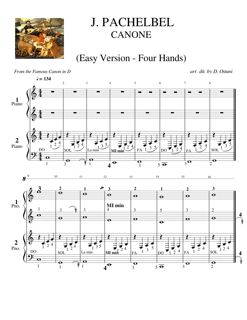 PACHELBEL - CANON - FOUR HANDS - EASY AND PRETTY VERSION - Sheet music for  Piano (Piano Four Hand) | Musescore.com