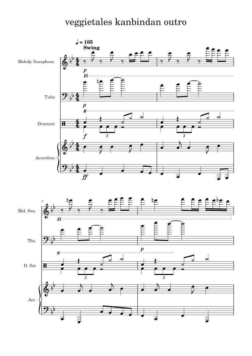 Veggietales Kanbindan Outro Sheet Music For Accordion Tuba Drum Group