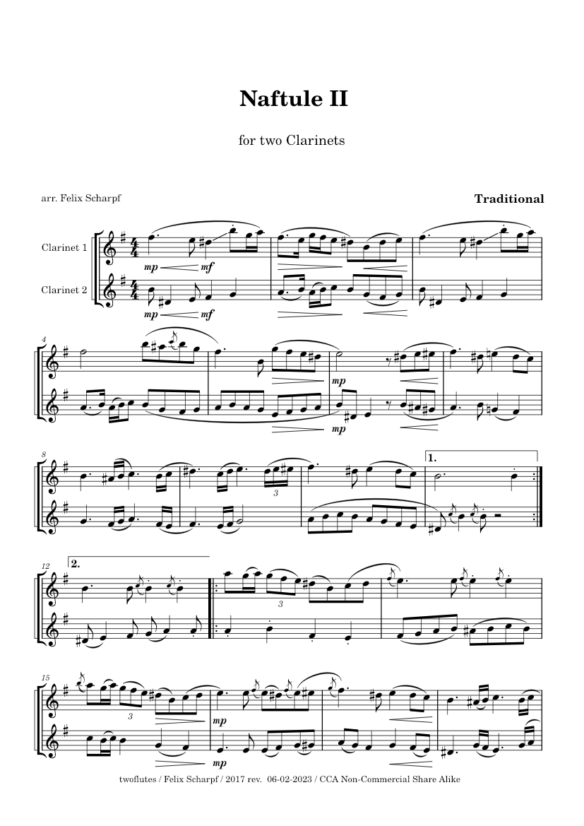 Naftule Ii Traditional For Two Clarinets Sheet Music For Clarinet Other Woodwind Duet 0992