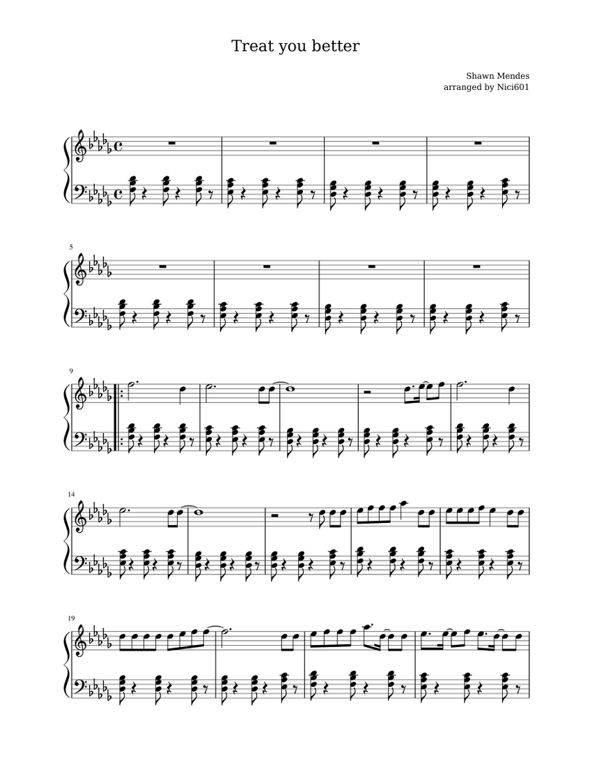 Treat you better Sheet music for Piano (Solo) | Musescore.com