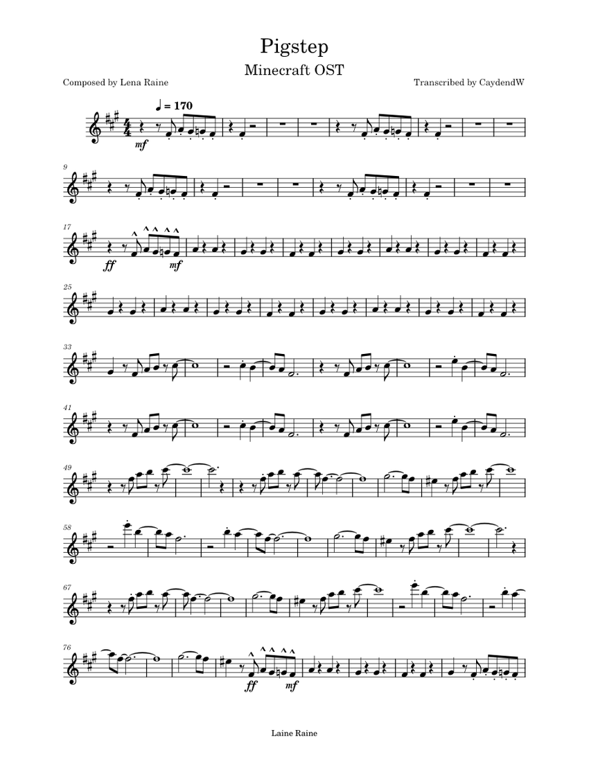Pigstep Lena Raine Pigstep alto saxophone solo transcription Sheet