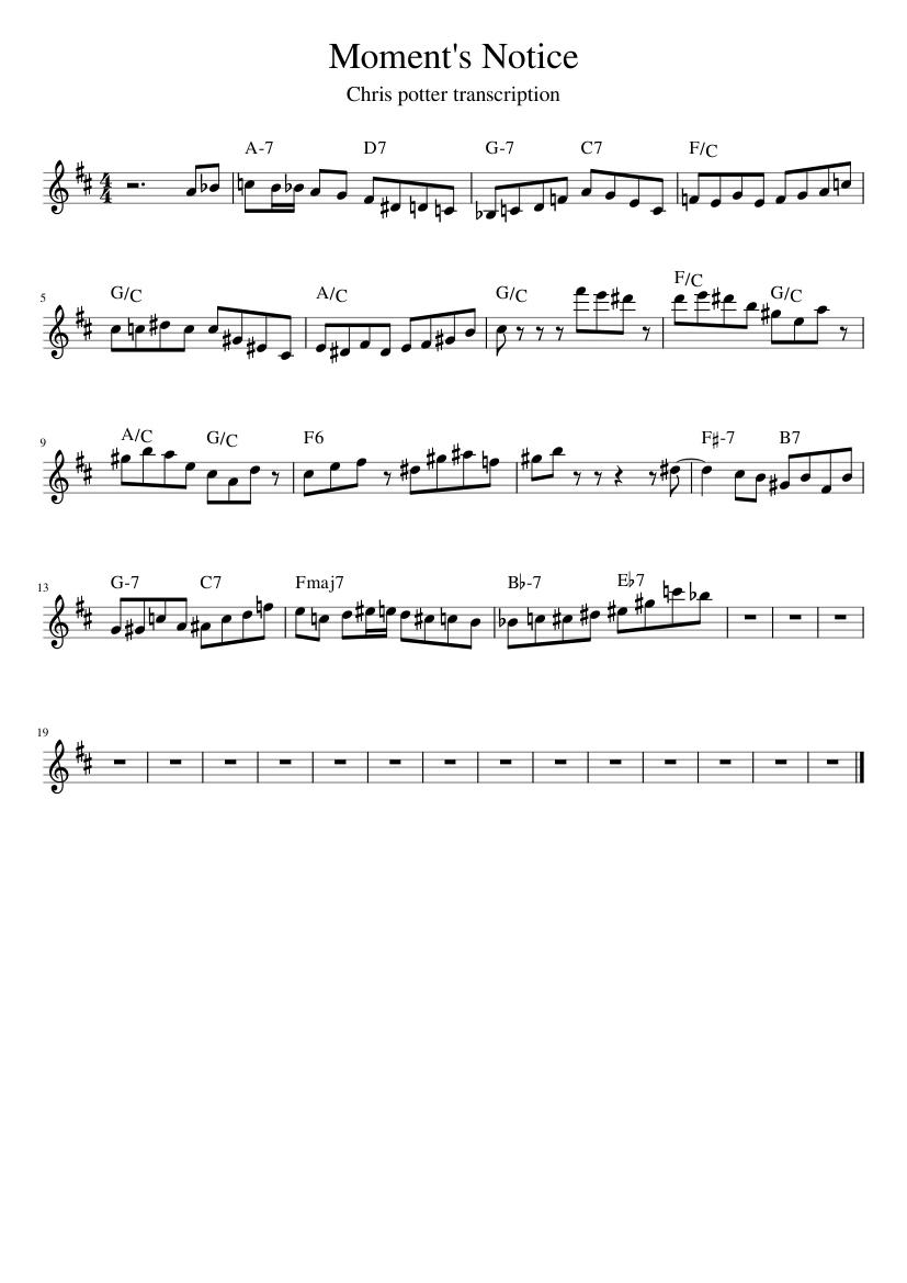 Moment Notice.pdf Moment's Notice - Chris Potter Transcription Sheet music for Saxophone ...