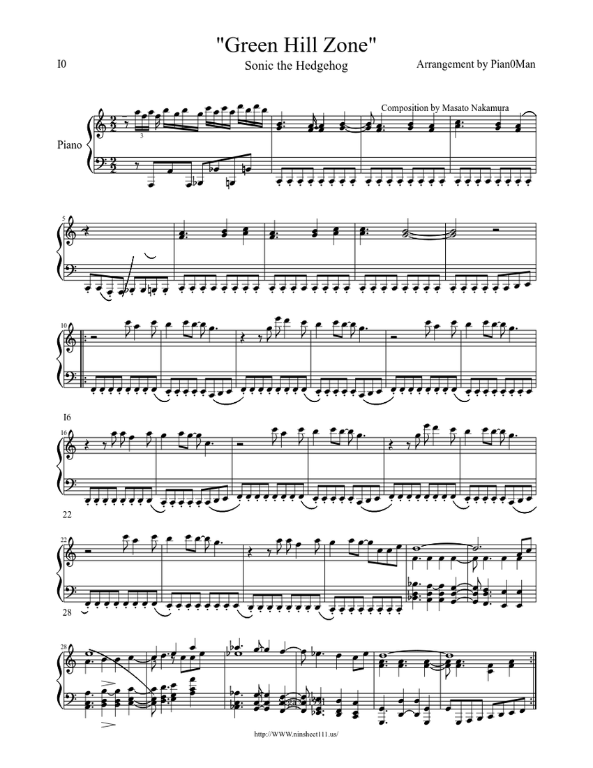 Green Hill Zone Sheet music for Piano (Solo) | Musescore.com